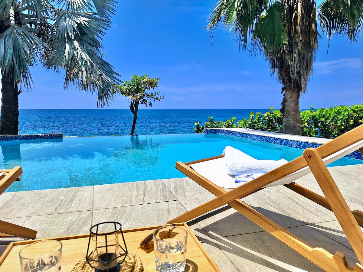 Private infinity pool overlooking the sea at Whispering Clouds Beach House, Whitehouse, Jamaica