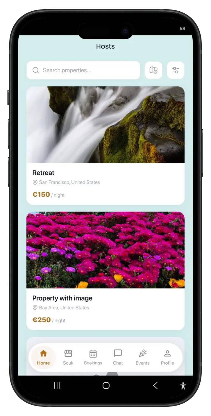 Whispering Clouds app – Hosts view